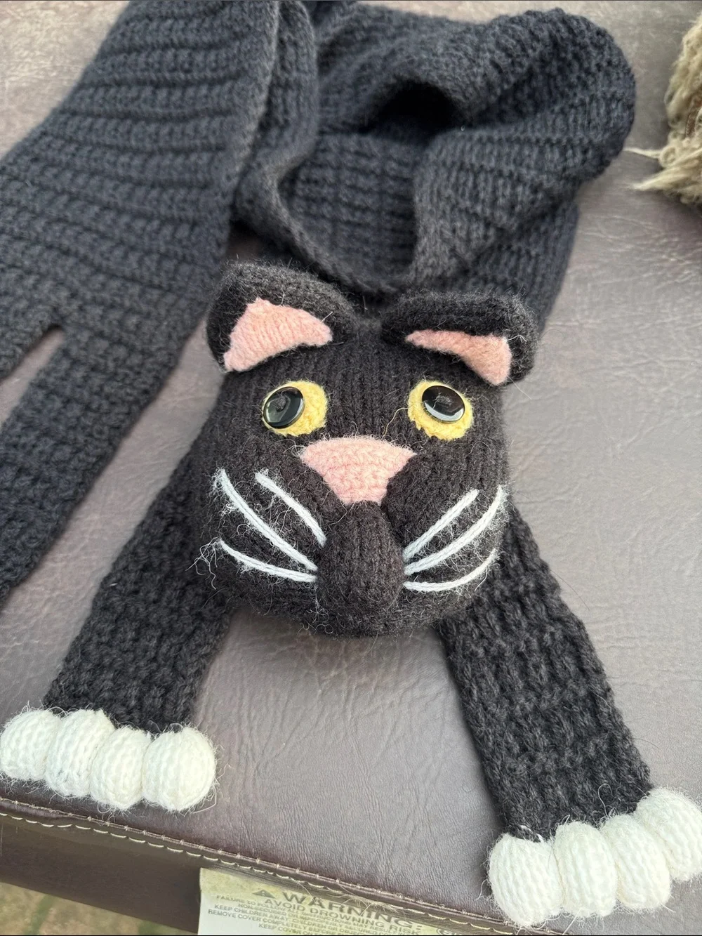 Black Cat Novelty Knit Scarf alpaca blend handmade